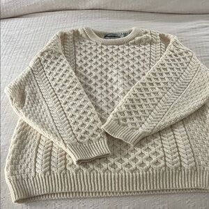 100% Merino Wool Aran Crafts Ireland Cream Cable Knit Sweater XXL